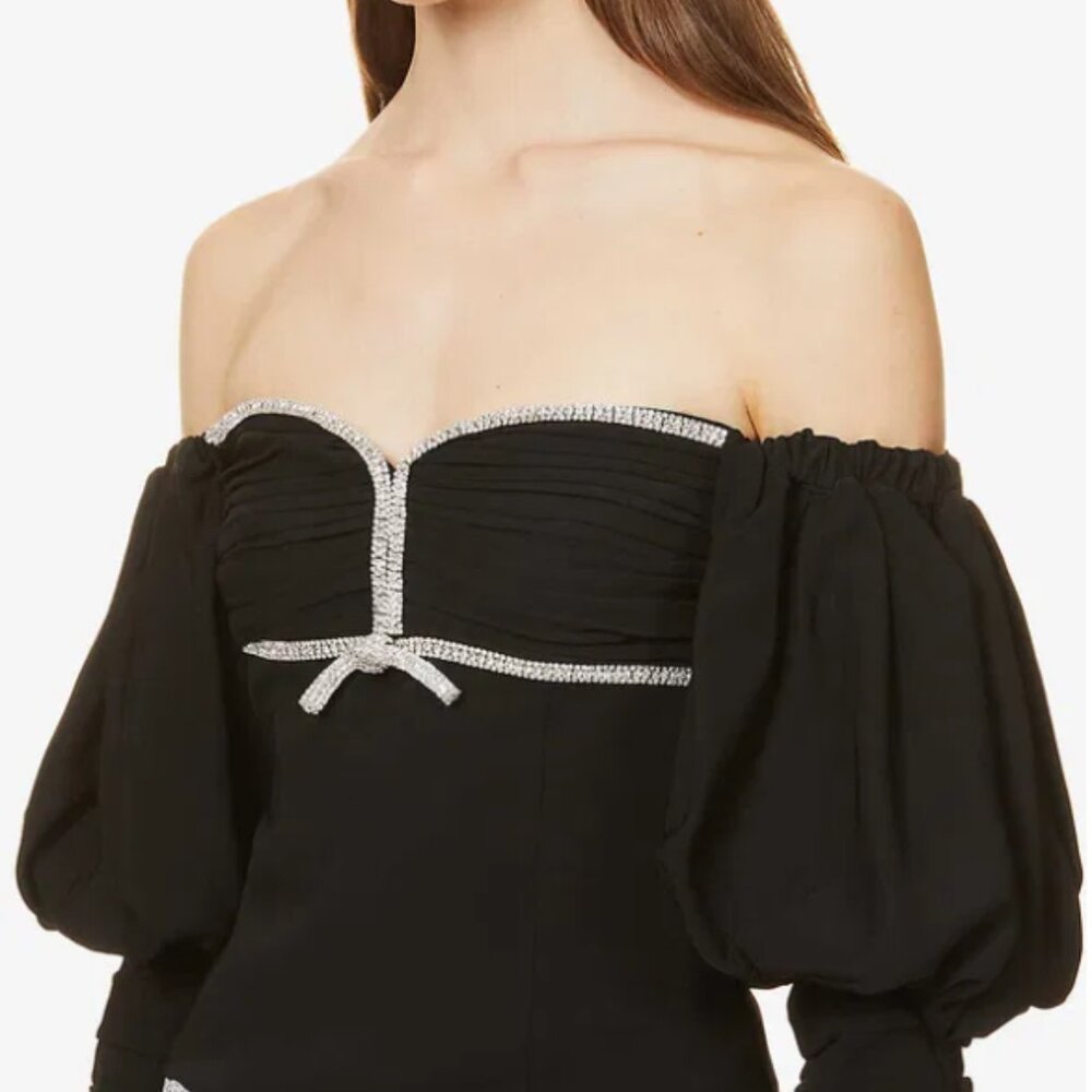 NWT Self-Portrait Embellished Off-The-Shoulder Stretch-Crepe Top – Size US 8